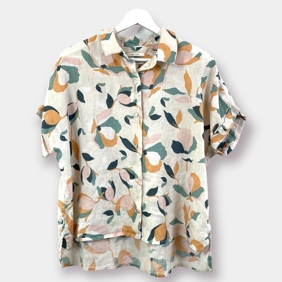 Rachel Zoe Tops - Rachel Zoe 100% Linen Floral Button Down Top Blouse Size Small